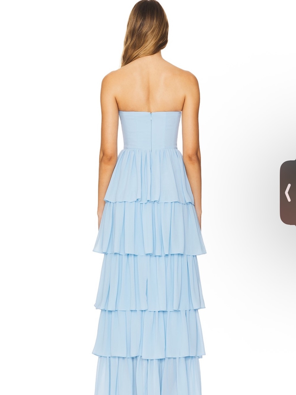Lovers and Friends HATTIE GOWN IN BABY BLUE strapless Tiered Ruffle Maxi Dress S - Picture 3 of 6